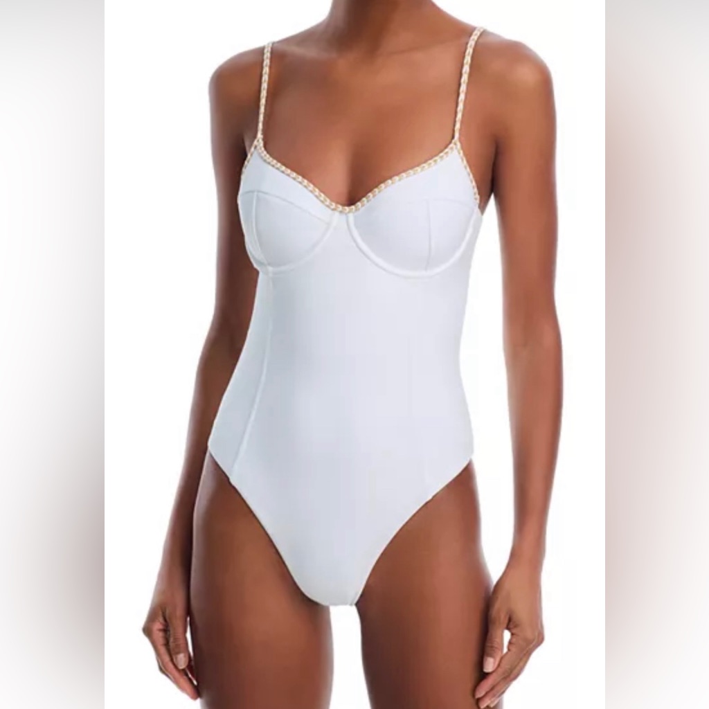 Ramy Brook White One-Piece Swimsuit With Beigetrim Xs. Nwt.